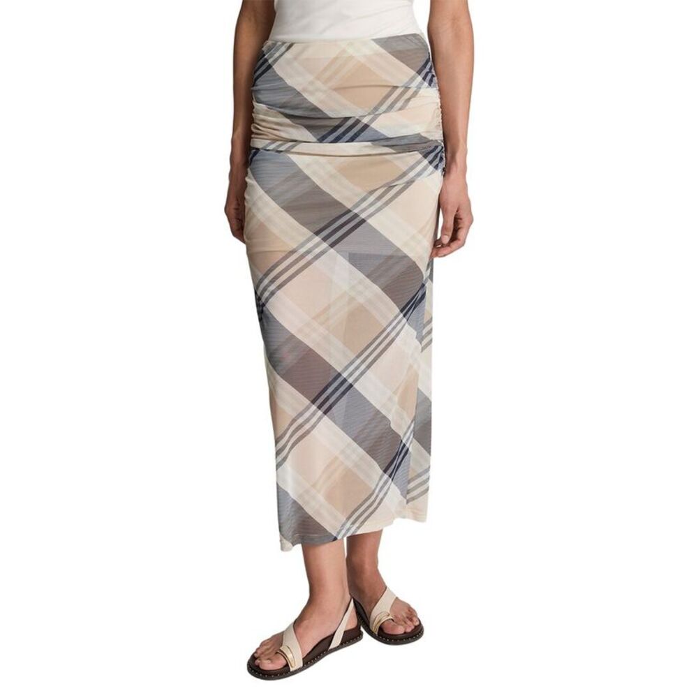 Kenneth Cole Womens  Pull On Mesh Midi Skirt, Tan
